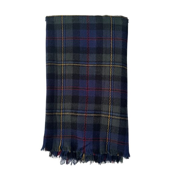 Look by M Tartan Wool Blanket Scarf Blue Green Pretty Poppy NEW - Picture 1 of 4